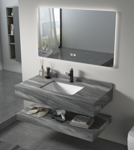 Mueble de <span class=keywords><strong>Baño</strong></span> Moderno de Lujo con Aspecto de Mármol Oscuro, de Doble Capa, Montado en la Pared, con Espejo LED Retroiluminado de Mármol Multicolor <span class=keywords><strong>para</strong></span> <span class=keywords><strong>Baño</strong></span> - Product Image 3