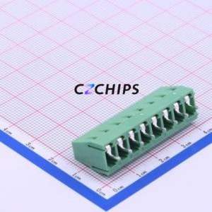 DB128V-5.0-8P-GN-S Screw Terminal Block Through hole Component (THT),P=5mm Connector 1x8P 5mm Green Through Hole - Product Image 1