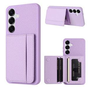 Custodia in Pelle Litchi con Slot per Carte e Supporto Magnetico per Samsung Galaxy S25 Edge Plus S24 Ultra S23 FE S22 <span class=keywords><strong>S21</strong></span>, <span class=keywords><strong>Cover</strong></span> Posteriore in <span class=keywords><strong>Silicone</strong></span> - Product Image 1