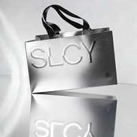 Bolsas de Compras de Lujo con Asas de Cinta y Logotipo Metálico Personalizado, Bolsas de Papel Plateadas para Ropa