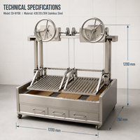 Gril à charbon de bois commercial en acier inoxydable avec levage manuel par volant, pour rôtir les steaks et la viande en restaurant – Fournisseur d'usine