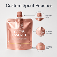 Sachet de recharge personnalisé imprimé avec étiquette privée, refermable, de qualité alimentaire, laminé, sur mesure, pour masque en feuille, sérum, nettoyant visage, avec bec verseur