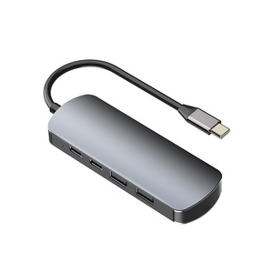 Hub USB-C 4-en-1 en alliage d'aluminium, USB 3.2 Gen 2 10 Gbps, double tension, gris argenté, 28 AWG, garantie 12 mois, emballage en boîte - Product Image 1