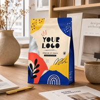 Sachet Doypack Personnalisé à Motif Artistique Abstrait, à Fond Plat, Scellé sur 8 Côtés, avec Fermeture Éclair et Accents Métalliques pour l'Emballage de Café et de Thé Premium