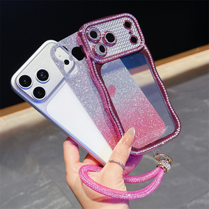 Coque de téléphone en forme de cœur avec cadre ondulé à paillettes dégradées et strass pour <span class=keywords><strong>Samsung</strong></span> S26 Ultra S25 S24 Plus, avec support et sangle, étui brillant - Product Image 3