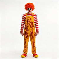 Costume d'Halloween de Clown Maléfique Effrayant, Combinaison Jaune à Rayures pour Hommes Adultes