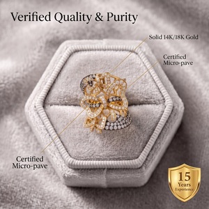 Bague Papillon Premium en Or Rose Massif 18K avec Rhodium Noir, Diamants Blancs et Pavé de Diamants, Sertissage Ajoure, Cadeau d'Anniversaire - Product Image 3