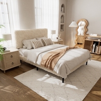 Cadre de lit plateforme King Size en fausse fourrure de qualité supérieure avec tête de lit rembourrée douce, lattes robustes, capacité de 800 lb pour la maison