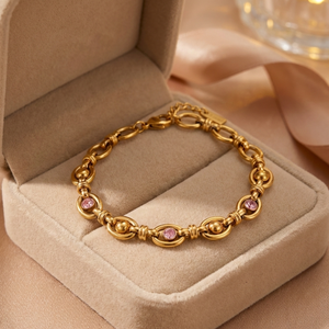 <span class=keywords><strong>Bracelet</strong></span> lourd en acier inoxydable 7,7 g avec zircon rose |   Chaîne épaisse plaquée or 18 carats, étanche, vente en gros de bijoux - Product Image 3