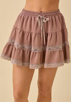 Jupe-short décontractée rose à volants superposés, taille empire élastique avec cordon de serrage, style preppy, pour femme, collection printemps