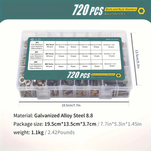 720Pcs Hex Bolt Set M4 M5 M6 Nuts Washers Assortment Kit Standard Grade 8.8 Carbon Steel Unc Thread - Product Image 4