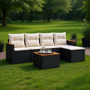 Conjunto de Sofás Modulares para Jardín, Ratán Sintético Negro, Muebles de Exterior Duraderos y Elegantes con Cojines - Product Image 2