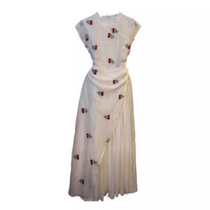 Vestido Cheongsam de Manga Corta Estilo Chino con Chal, Vestido Largo Retro Blanco de Poliéster para Playa o Verano - Product Image 4