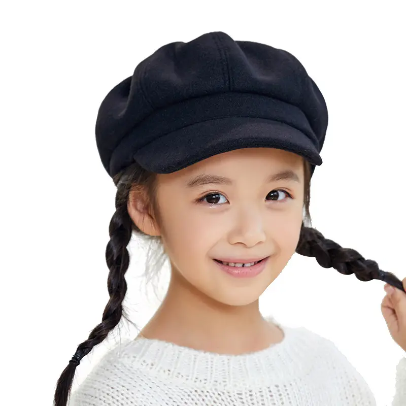 Korean Style Women's Beret Hat Fashionable Plush Octagonal Peaked Cap for Spring and Autumn Short Brim for Baby Girl Child