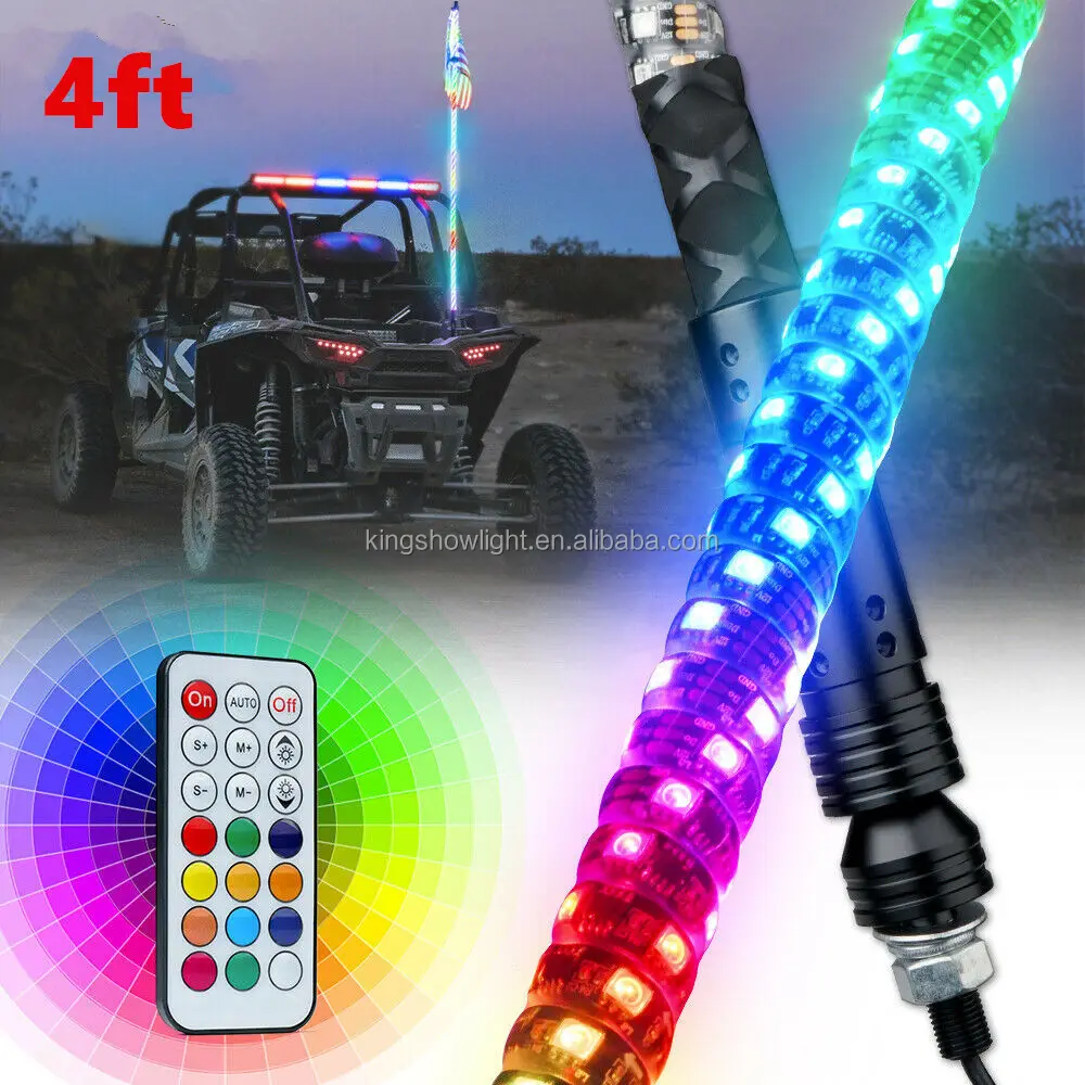 2022 Brand Nieuwe Spiraal Led Zweep Licht Voor Utv Atv Weerbestendig Rgb Droom Chasing Led Vlag Licht Off-Road vrachtwagen Led Zweep Licht