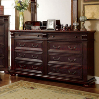 Ensemble de Meubles de Chambre de Ferme Luxe Ancien Lit Queen/King en Bois avec Revêtement en Cuir Véritable