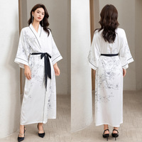 36 Desain Gaun Tidur Panjang Bermotif Bunga Ukuran Besar Bahan Satin Sutra Piyama Wanita Elegan Model Ikat Pinggang Musim Panas Gugur
