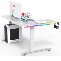 Bureau de jeu d'ordinateur en forme de L en acier de 1.5mm d'épaisseur blanc avec support de poignée et peinture écologique pour les joueurs