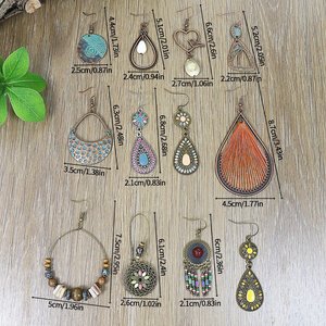 Boucles d'oreilles pendantes bohèmes pour femmes, en alliage plaqué bronze antique, forme goutte d'eau, ensemble de boucles d'oreilles de soirée - Product Image 4