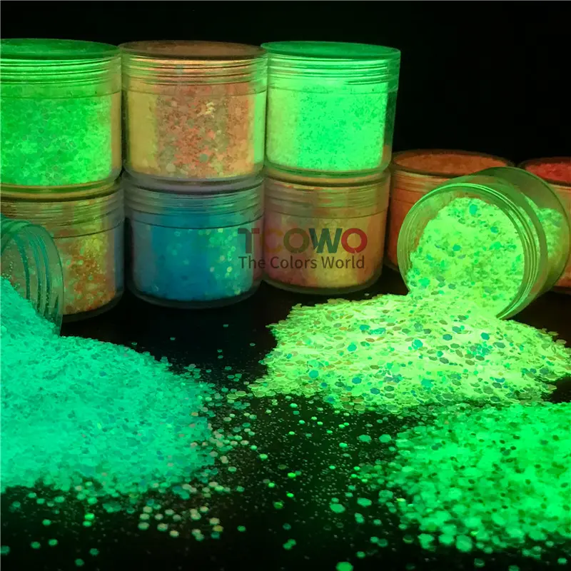 Glow karanlık aydınlık yanardöner çivi sanat Glitter uzun son parlayan Tumbler reçine el sanatları festivali dekorasyon tedarikçiler