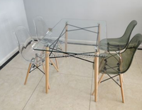 DLT-G013 Table à manger en verre de qualité supérieure, table à manger simple avec plateau en verre de 10 mm et pieds en bois de hêtre
