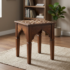 Table d'appoint rectangulaire bohème en bois de manguier avec incrustation de os marocain, vente en gros |   Table d'appoint artisanale - Product Image 3