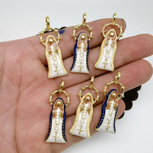 JS2158 Breloques religieuses plaquées or, émail, Vierge <span class=keywords><strong>Marie</strong></span>, Saint Jude, figurines de hommes, pendentifs, breloques pour la fabrication de bijoux catholiques chrétiens - Product Image 1