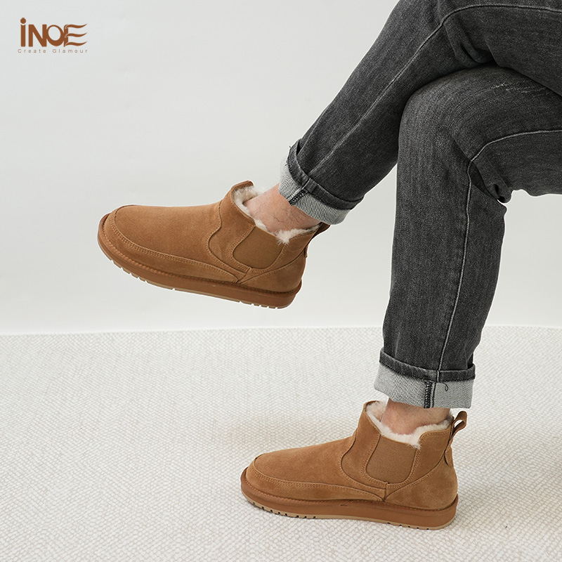 Men's Casual Winter Snow Boots Genuine Cow Suede Leather Shearling Wool Fur  Lined Elastic Non-Slip Waterproof Soft Thermal Warm| Alibaba.com
