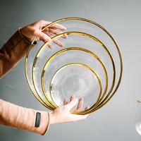Assiette de Présentation Ronde Plate en Verre à Bord Doré, Prix de Gros, pour Fournitures de Mariage