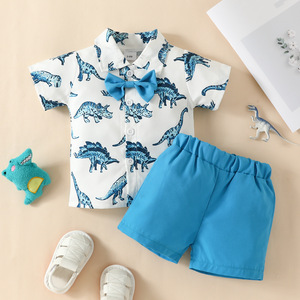 Ensemble t-shirt à col à manches courtes pour garçon Haut et short pour homme à boutonnage simple dinosaure pour bébé - Product Image 2