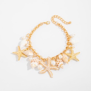 Cheville bohème pour femme avec breloques étoile de mer et coquillage, perles d'imitation, style vintage, <span class=keywords><strong>bijoux</strong></span> de plage d'été, accessoires, cadeaux - Product Image 5