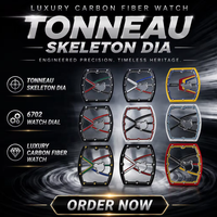 Montre sport pour homme haut de gamme 6702 ultra-fine de 7,8 mm en forme de tonneau, mouvement automatique à roue d'échappement, boîtier en fibre de carbone NTPT