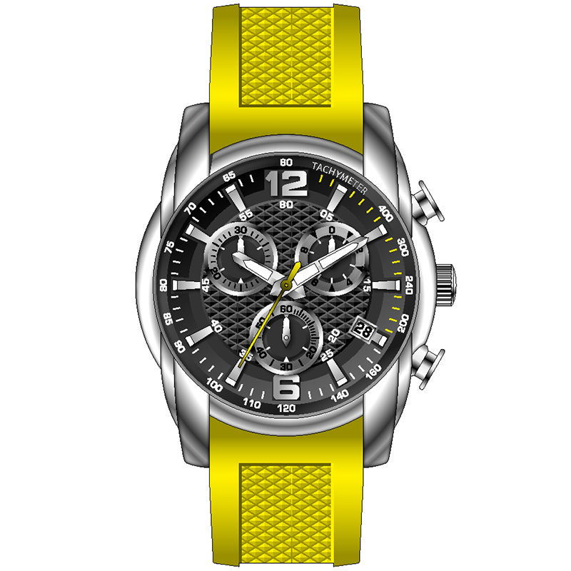 Argent Boîtier Cadran Noir Bracelet Jaune