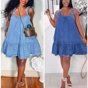 Abito Casual in <span class=keywords><strong>Jeans</strong></span> Africano 2025, Gonna Corta in Denim da <span class=keywords><strong>Donna</strong></span>, Vestiti in <span class=keywords><strong>Jeans</strong></span> Slim per Donne - Product Image 1