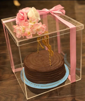 Boîte à gâteau transparente en acrylique pour mariages et anniversaires, rose clair, personnalisable, avec ruban, coupe de ruban, ignifuge