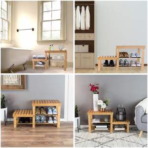 Zapatero de bambú con 2 capas de arreglo de asiento de madera y taburete de almacenamiento de zapatos - Product Image 5