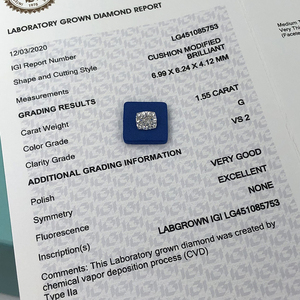 Joias Messi D E F G H Cor 1 Quilate 2 Quilates VVS VS 3ct 2ct 1ct Diamante de Laboratório em Forma de Almofada Diamante Cultivado em Laboratório - Product Image 5
