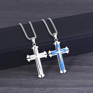 Collana con Ciondolo a Croce Bicolore TG per Uomo e Donna, Blu e Nero, Catena in Acciaio Inossidabile, Stile Religioso Cristiano - Product Image 2