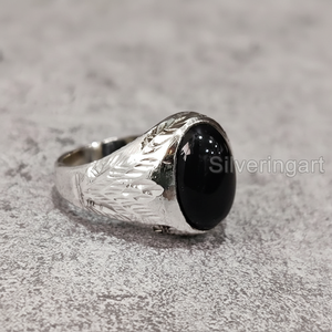 แหวนเงินแท้ 925 ประดับพลอยออนิกซ์สีดำธรรมชาติ สำหรับผู้ชาย ของขวัญวันพ่อ วันคริสต์มาส  ขายส่ง - Product Image 1