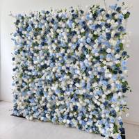 Künstliche Blau-Weiße Rosen-Hortensien-Blumenwand 5D Stoff-Rollup Blumen-Hintergrund für Hochzeit Geburtstag Party Fotobox Dekoration