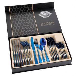 Hot Selling Disposable 24-Piece Sustainable Modern Gift Set Gold Stainless Steel Mirror Finish Flatware Box Custom Logo Option - Product Image 1