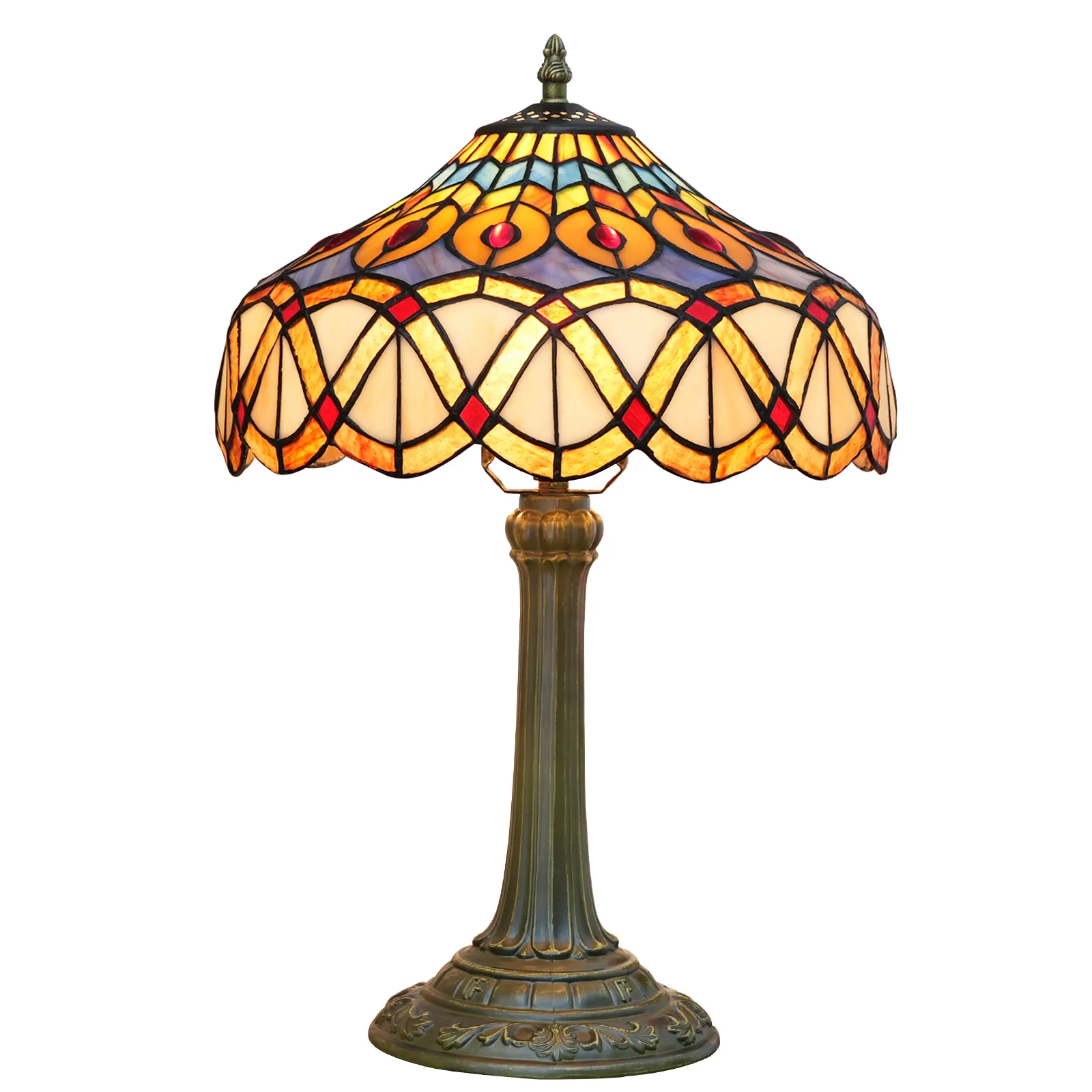 Tiffany Glas In Lood Lamp Europese Vintage Pauw Veren Slaapkamer Bed Eetzaal Bureau Decoratie Tafellampen