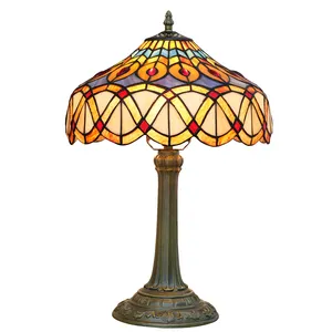 Tiffany Glasmalerei Tisch lampe Europäische Vintage Pfauenfeder Schlafzimmer Nacht Esszimmer Schreibtisch Dekoration Tisch lampen