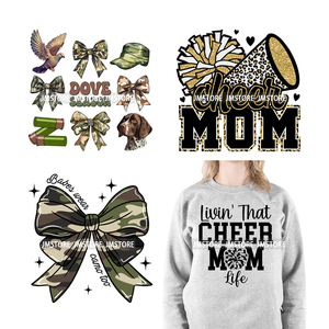 Cheer Mom Life Cheerleader Girls Camo Bow Dove Season Designs Fer sur DTF Transferts Autocollants Prêt à presser pour les vêtements - Product Image 1