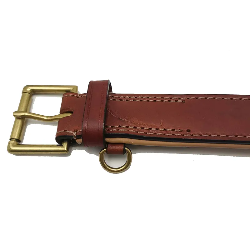 Custom Luxury Genuine Leather Padded Dog Collar With Copper Buckle For Dog Training