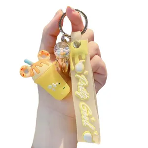 Creative ice cream milk tea cup keychain pendant small gift girl car bag pendant