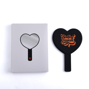 Portable Handheld ABS <b>Plastic</b> Black Custom Logo Single Side Heart Shape Makeup Cosmetic Mirror - Product Image 3