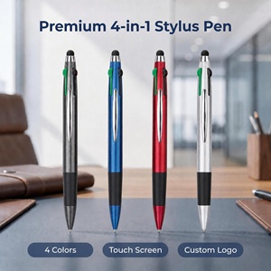 <span class=keywords><strong>Penna</strong></span> a Sfera Multicolore 4 in 1 con Punta Stylus, Clip in Metallo, Inchiostro Nero Blu Rosso Verde 1.0mm 0.7mm, Logo Personalizzato, Regalo <span class=keywords><strong>per</strong></span> Ufficio - Product Image 2