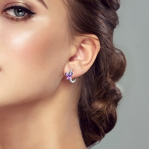 Pendientes de Aro de <span class=keywords><strong>Plata</strong></span> de Ley <span class=keywords><strong>925</strong></span> con Mariposas Rosas y Moradas con Circonita Colgante Estilo Clásico para Fiesta o Regalo para Mujer - Product Image 5