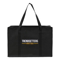 Sac de shopping personnalisé écologique populaire grand format noir en non-tissé avec poignée renforcée